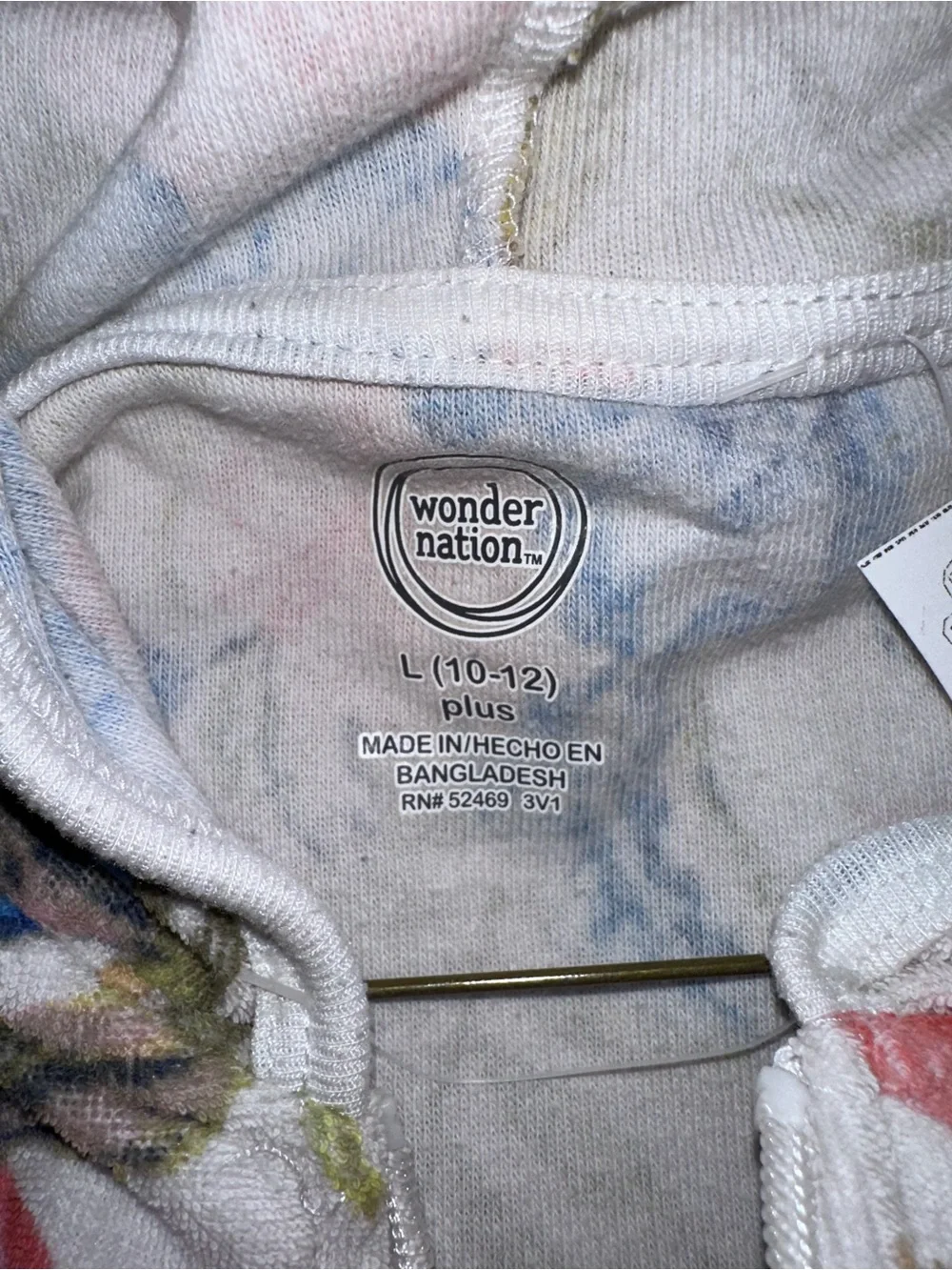 Wonder Nation White Hoodie Cover-Up with Pink, Blue & Green Floral Accents Sz L